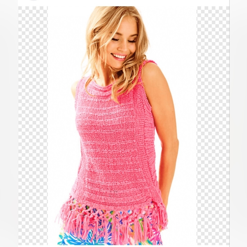 Lilly Pulitzer XS Chic Pink Knit Fringe Sweater